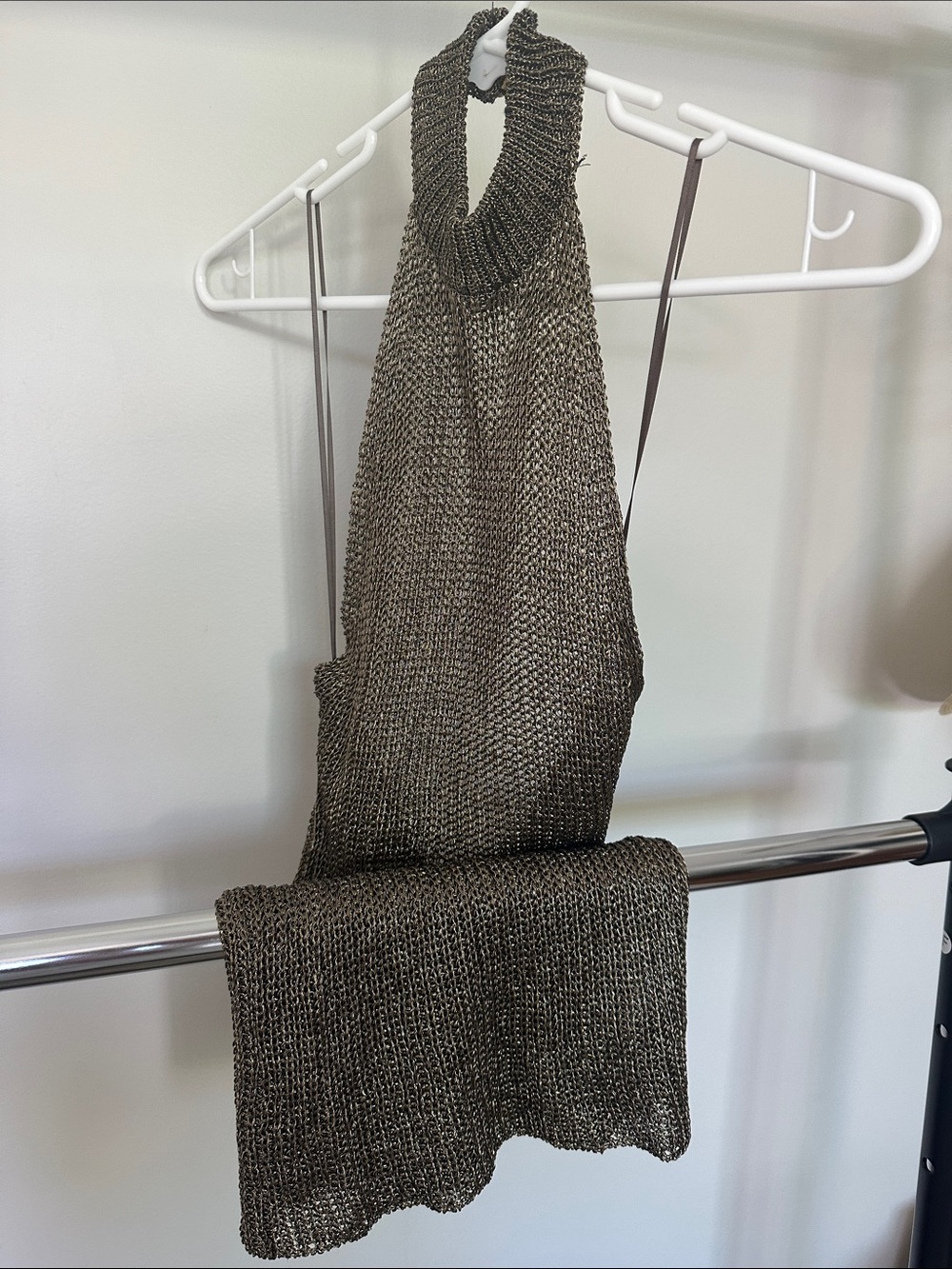 Fashion Nova Bronze One-Shoulder Crochet Dress